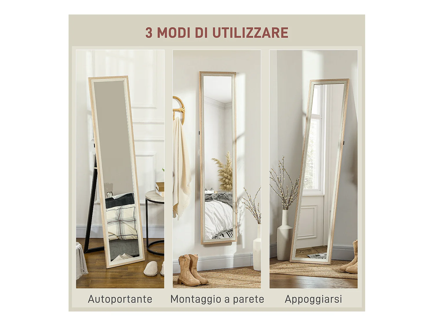 Specchio moderno a figura intera autoportante e da parete bicolore