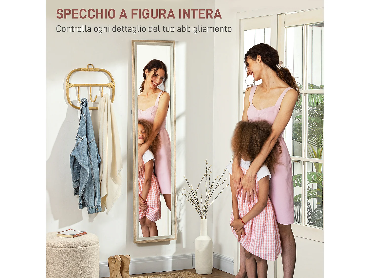 Specchio moderno a figura intera autoportante e da parete bicolore