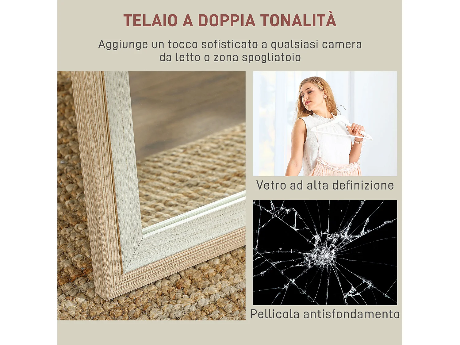 Specchio moderno a figura intera autoportante e da parete bicolore