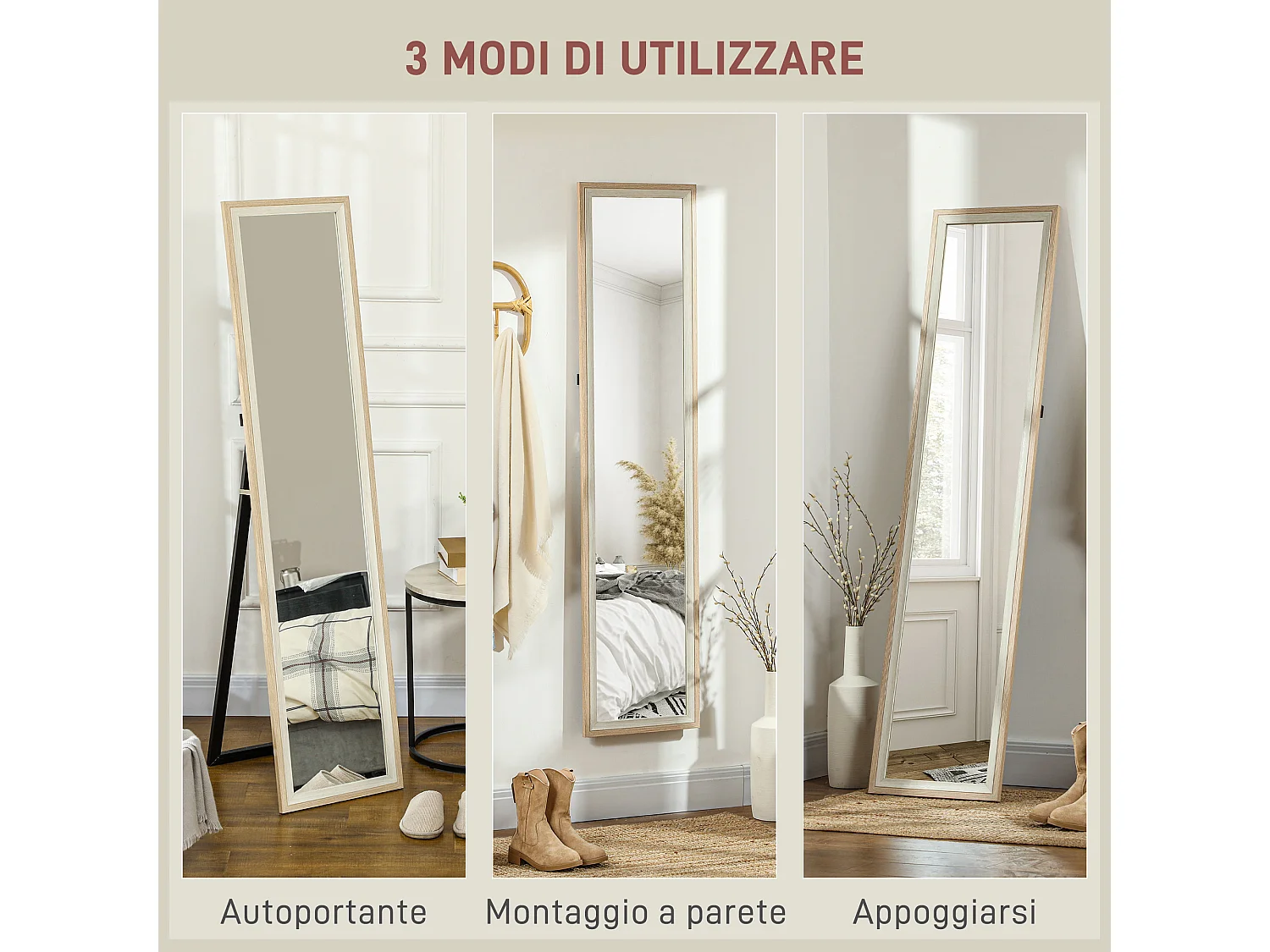 Specchio moderno a figura intera autoportante e da parete bicolore