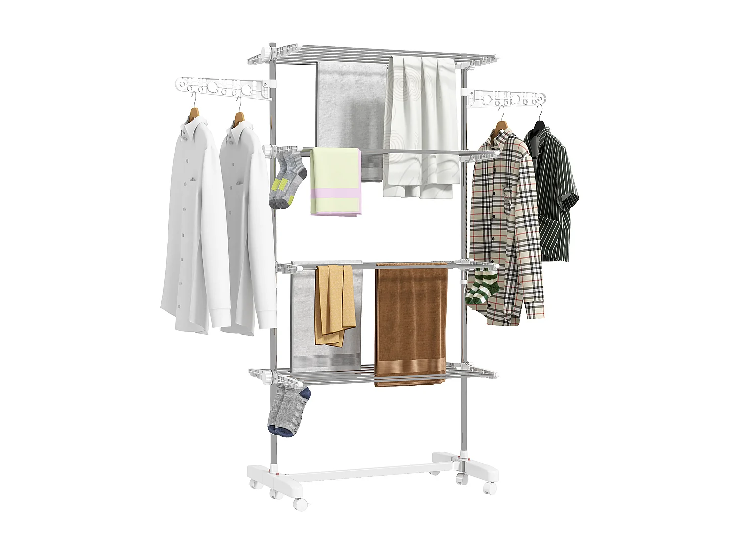 Stendino verticale pieghevole 4 livelli e 6 ruote girevoli