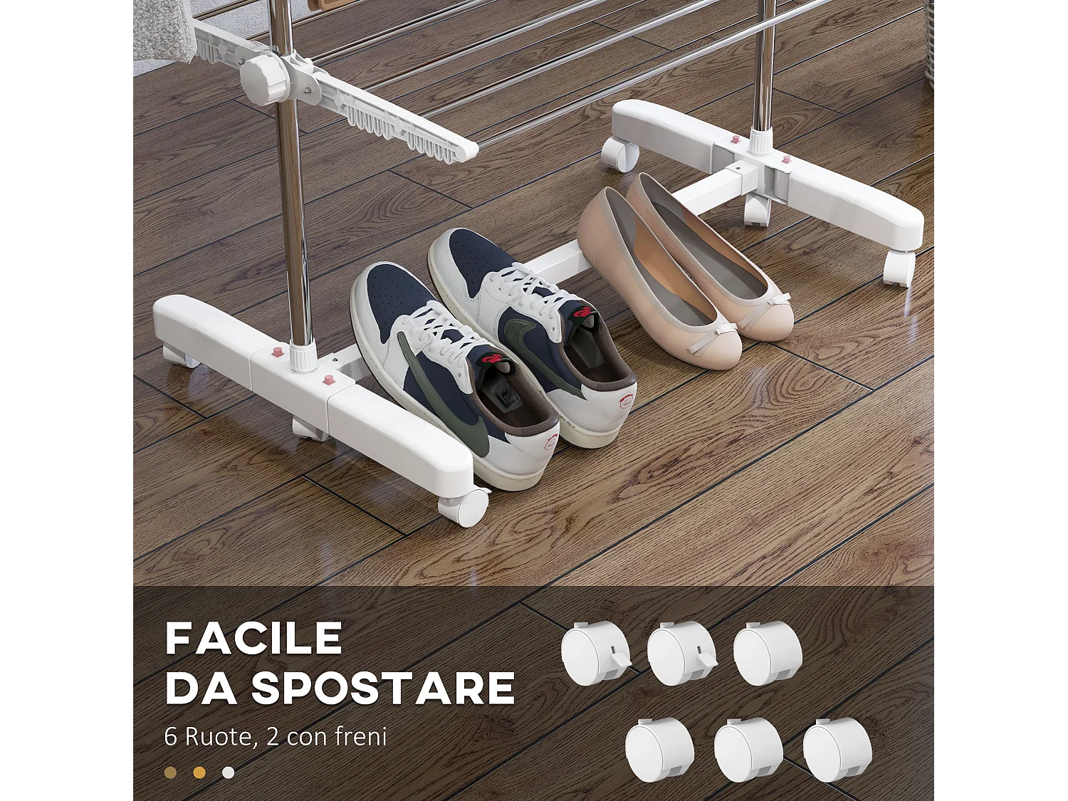 Stendino verticale pieghevole 4 livelli e 6 ruote girevoli