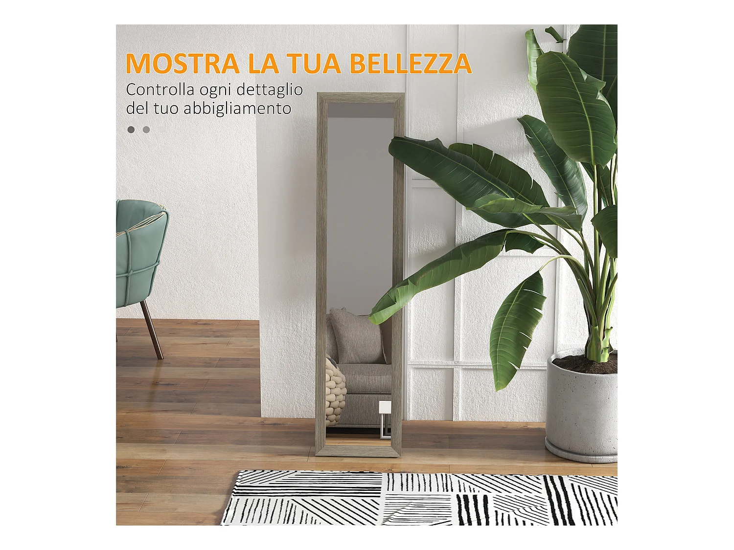 Specchio verticale da parete o da terra con cornice in mdf 37x40x15 cm