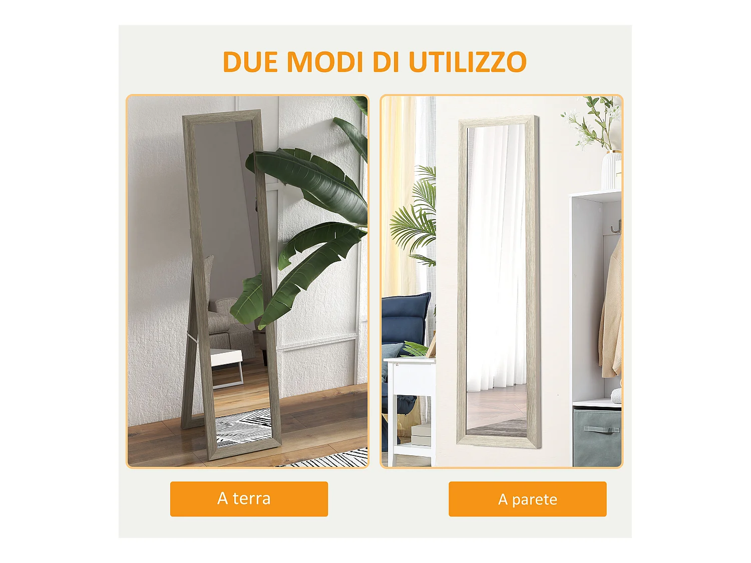 Specchio verticale da parete o da terra con cornice in mdf 37x40x15 cm