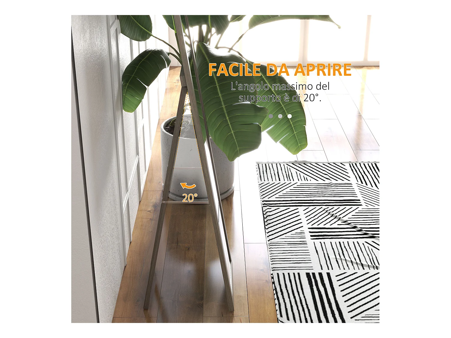 Specchio verticale da parete o da terra con cornice in mdf 37x40x15 cm