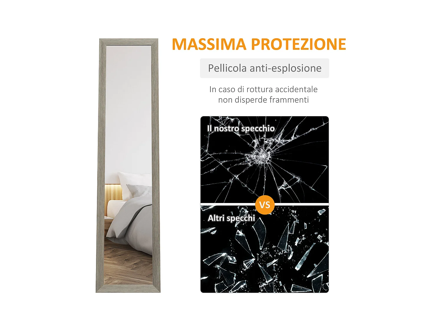 Specchio verticale da parete o da terra con cornice in mdf 37x40x15 cm