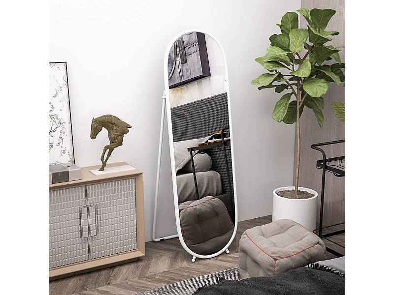 Specchio verticale ovale da terra con supporto 40x41x159 cm bianco