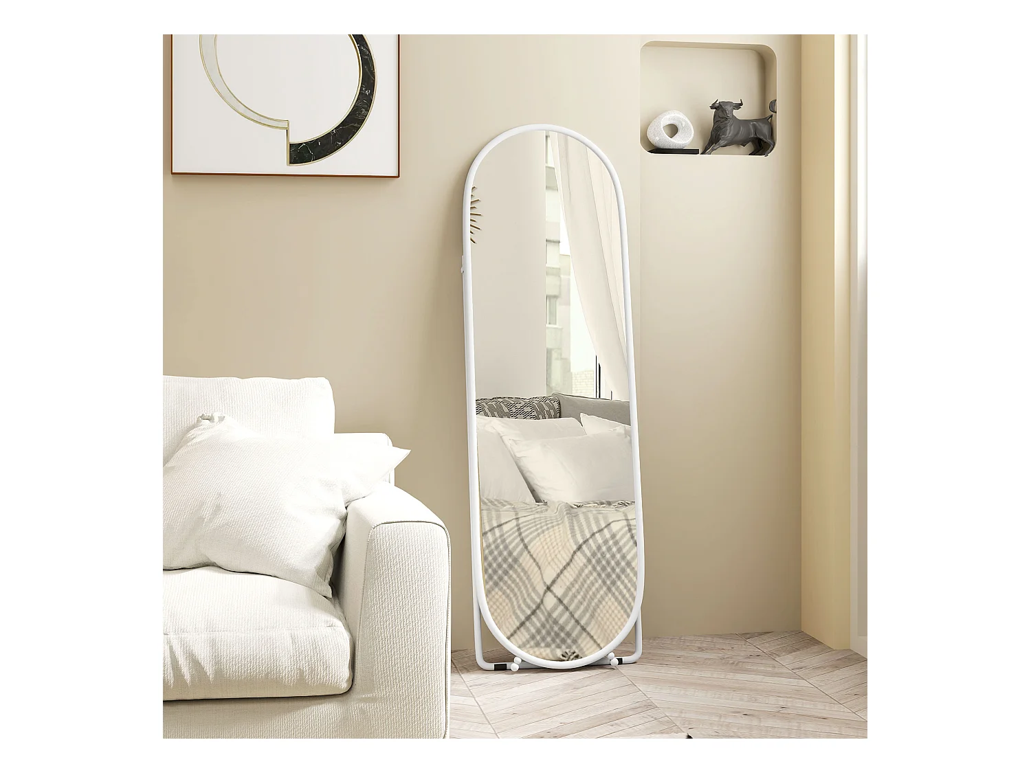 Specchio verticale ovale da terra con supporto 40x41x159 cm bianco