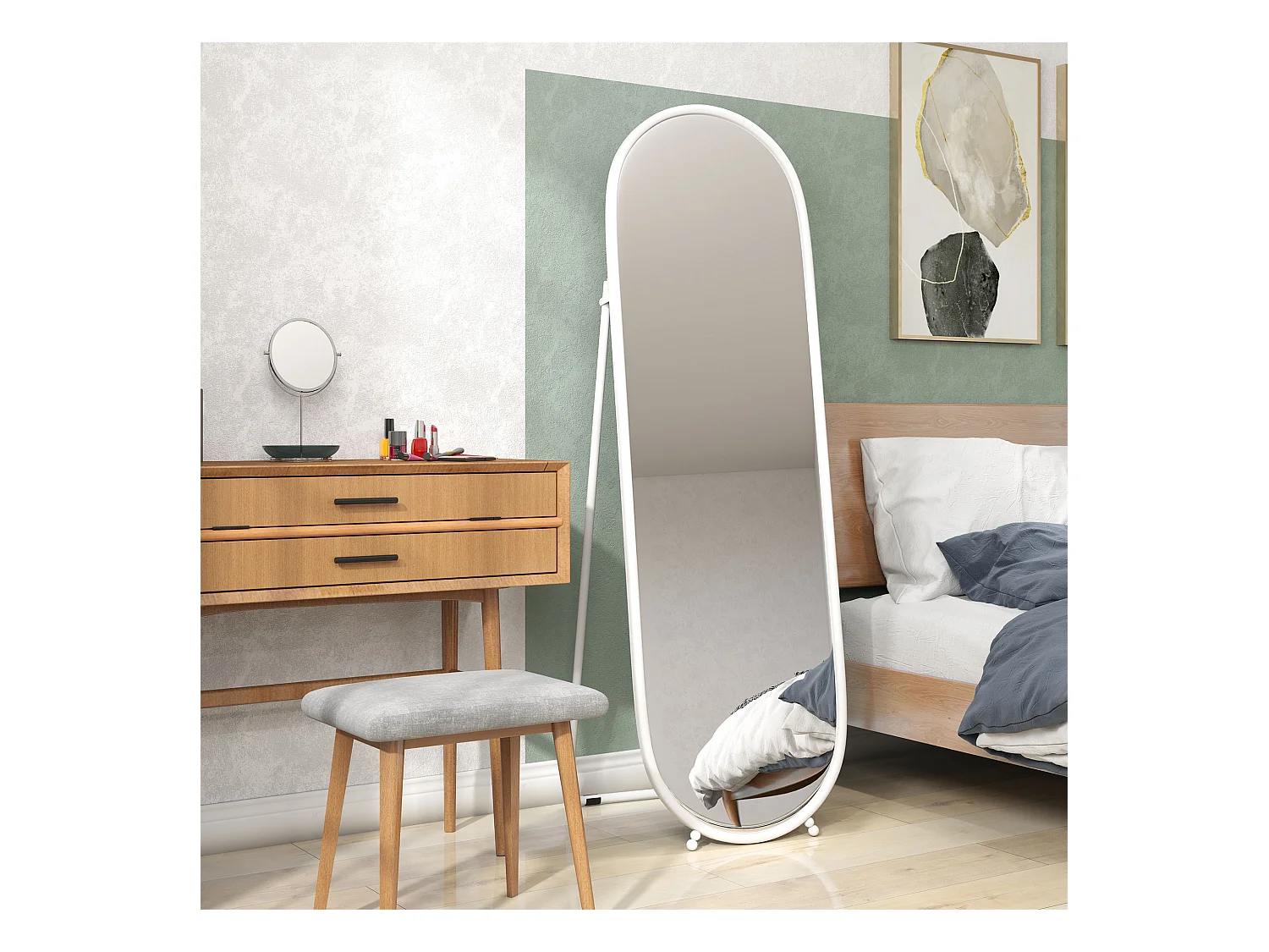 Specchio verticale ovale da terra con supporto 40x41x159 cm bianco