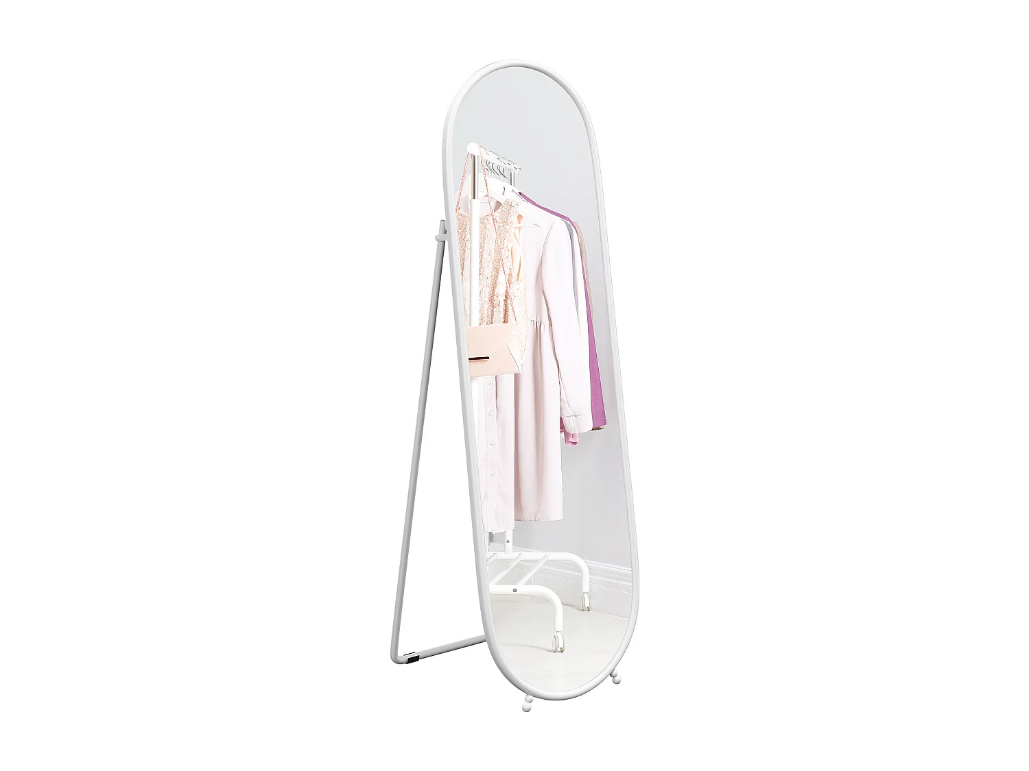 Specchio verticale ovale da terra con supporto 40x41x159 cm bianco