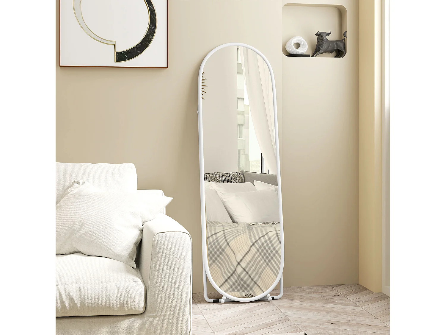 Specchio verticale ovale da terra con supporto 40x41x159 cm bianco