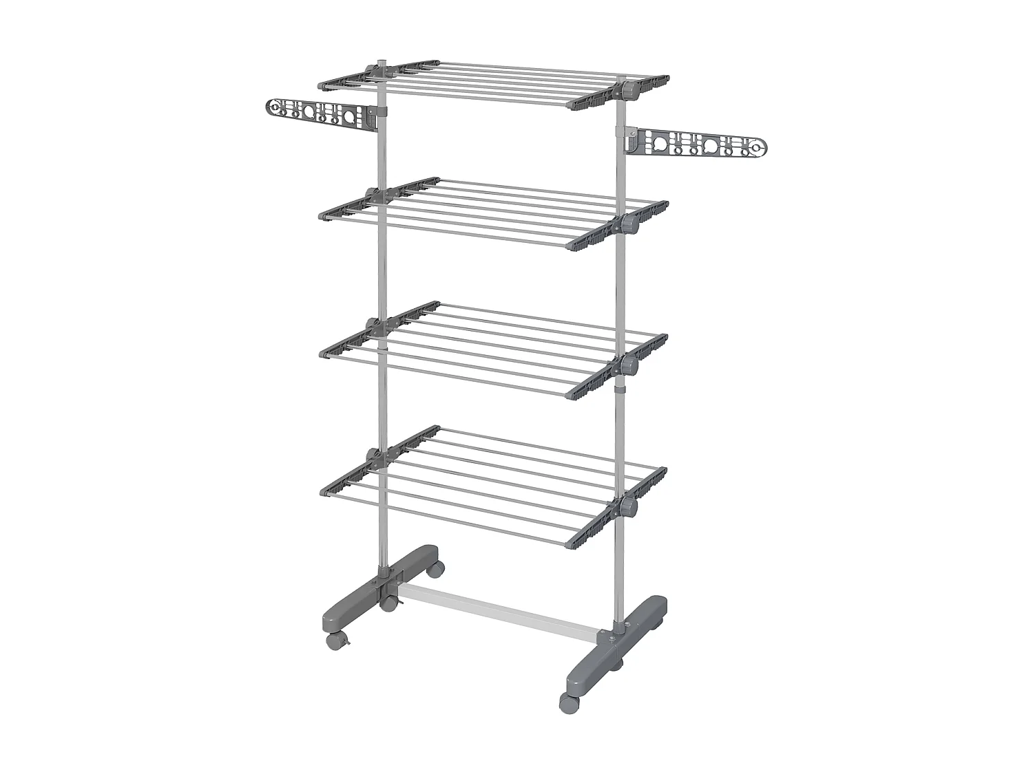 Stendino verticale pieghevole a 4 livelli e 6 ruote grigio e argento
