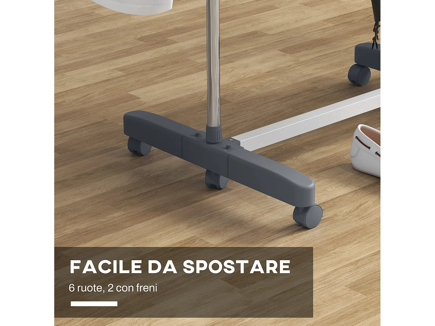 Stendino verticale pieghevole a 4 livelli e 6 ruote grigio e argento