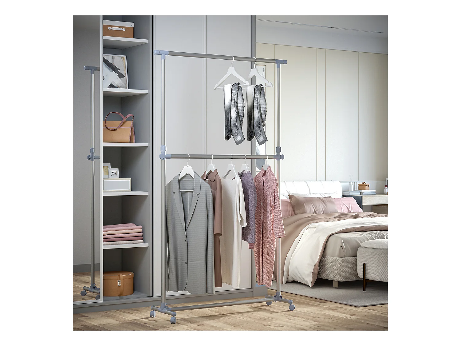Stand appendiabiti altezza regolabile con 4 ruote girevoli
