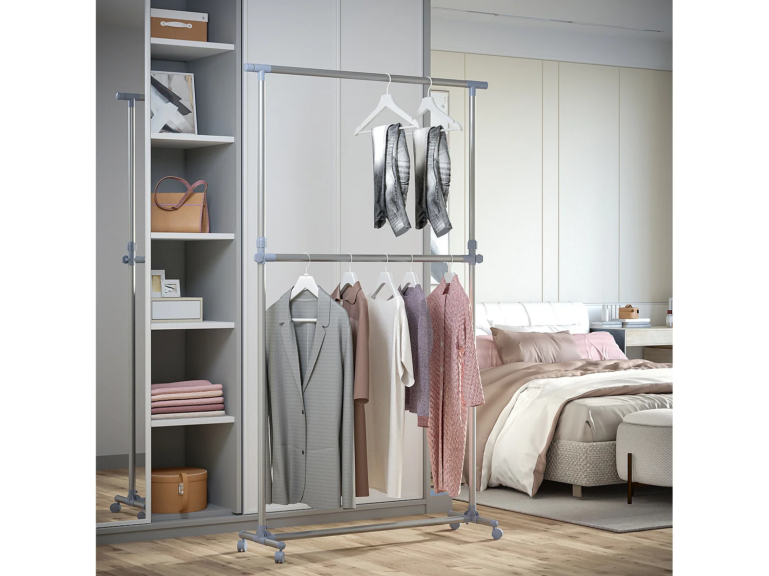 Stand appendiabiti altezza regolabile con 4 ruote girevoli