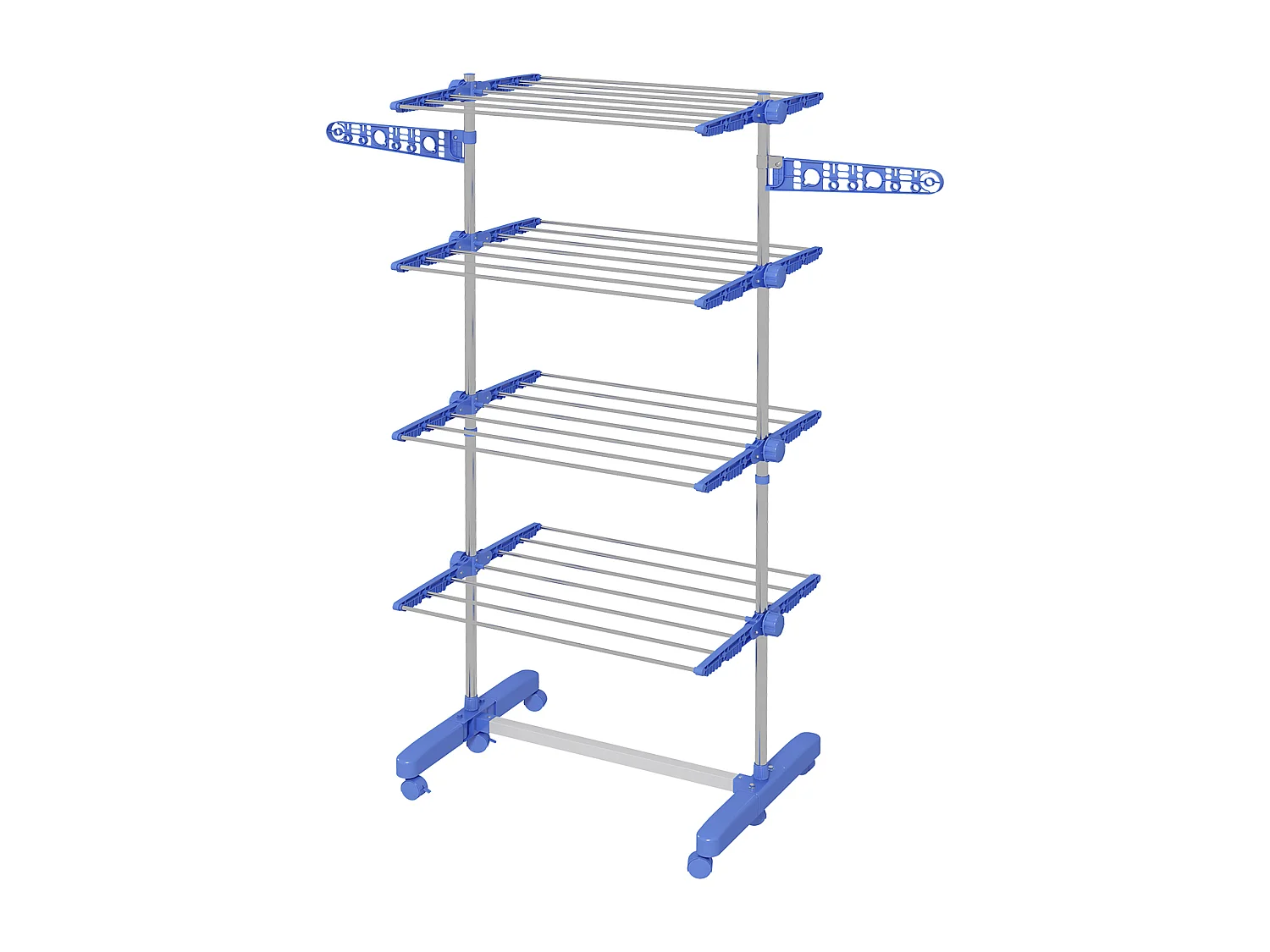 Stendino verticale pieghevole a 4 livelli e 6 ruote blu e bianco