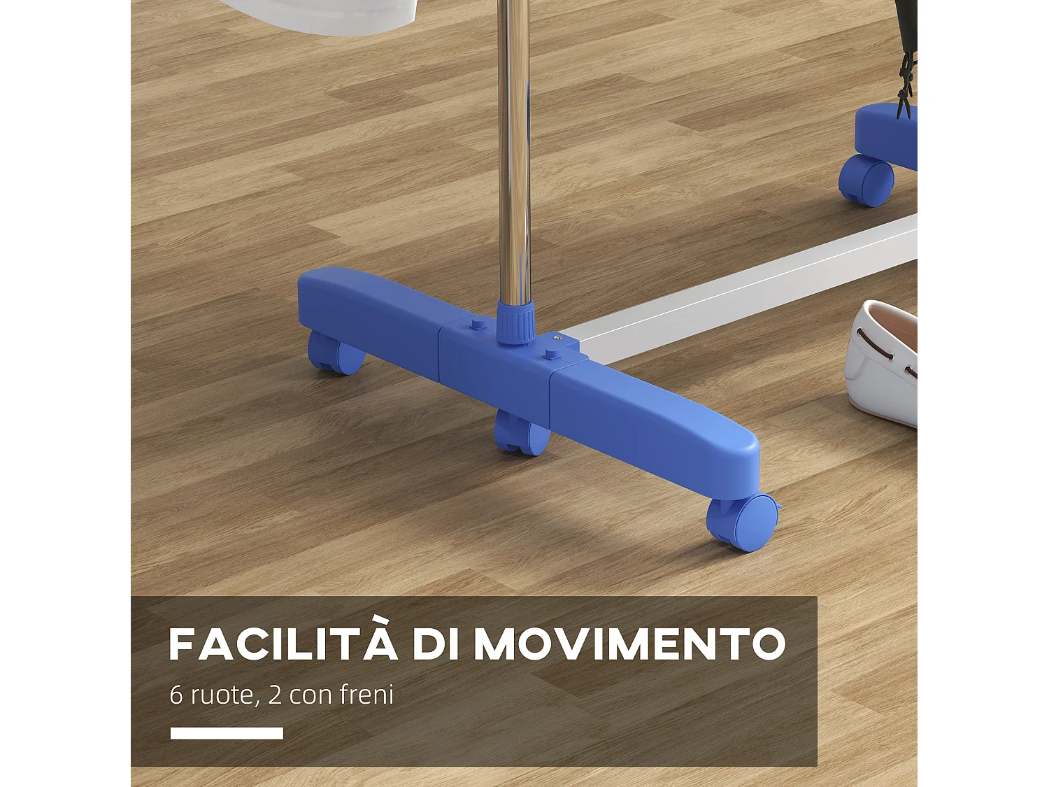 Stendino verticale pieghevole a 4 livelli e 6 ruote blu e bianco