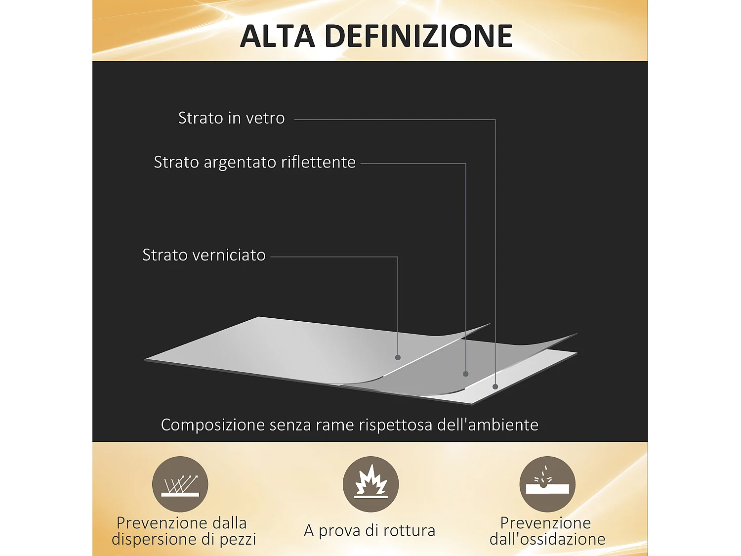 Specchio da parete rettangolare touch con luci led regolabili