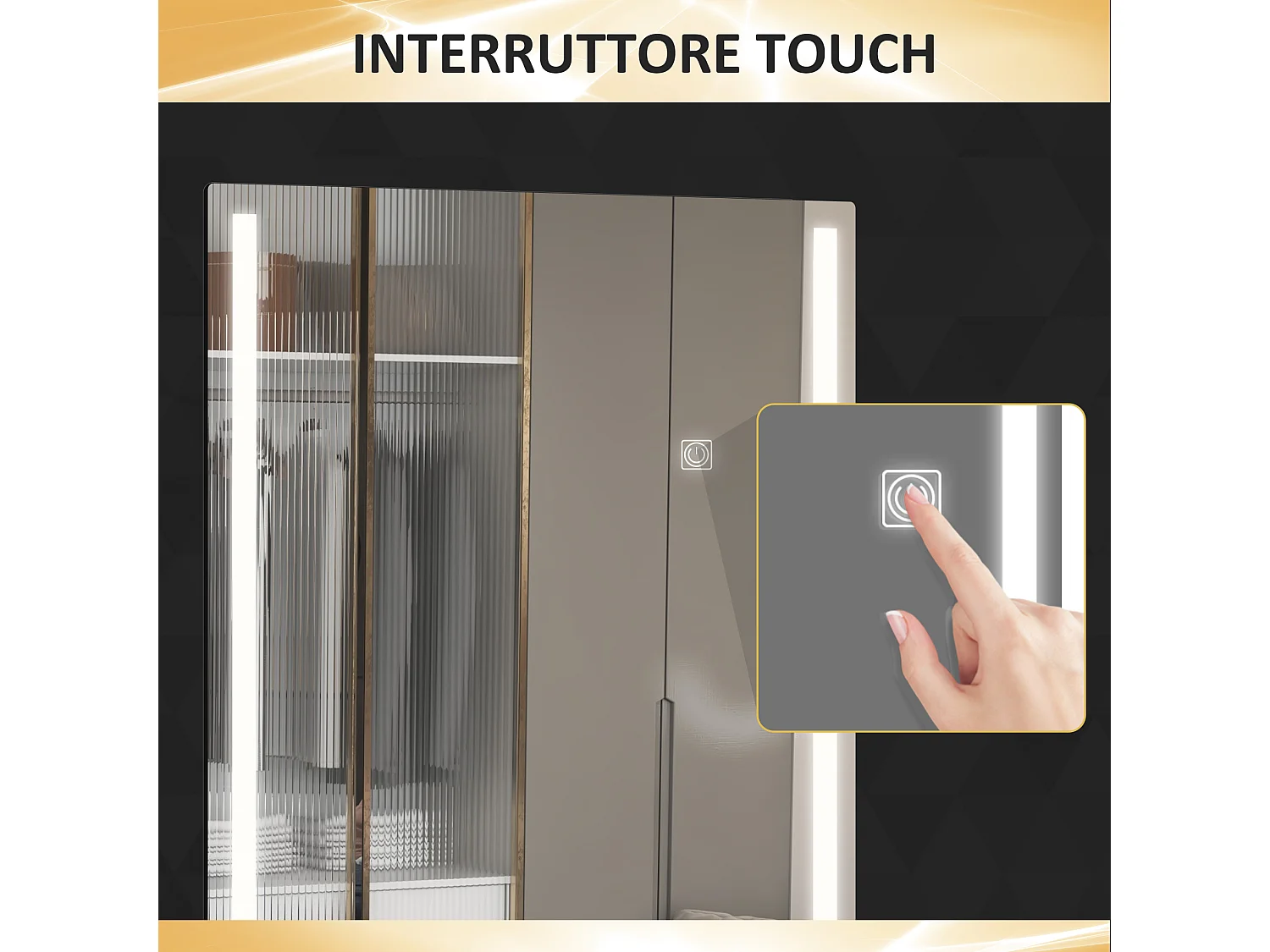 Specchio da parete rettangolare touch con luci led regolabili