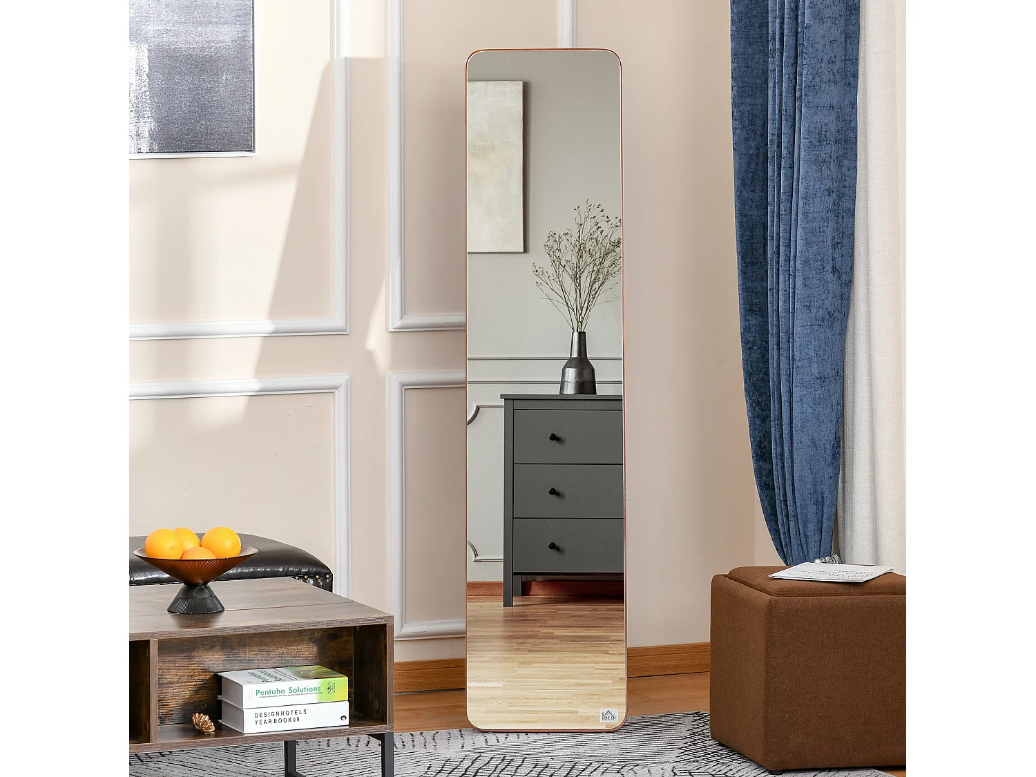 Specchio da Terra e Parete in Legno con Supporto Pieghevole