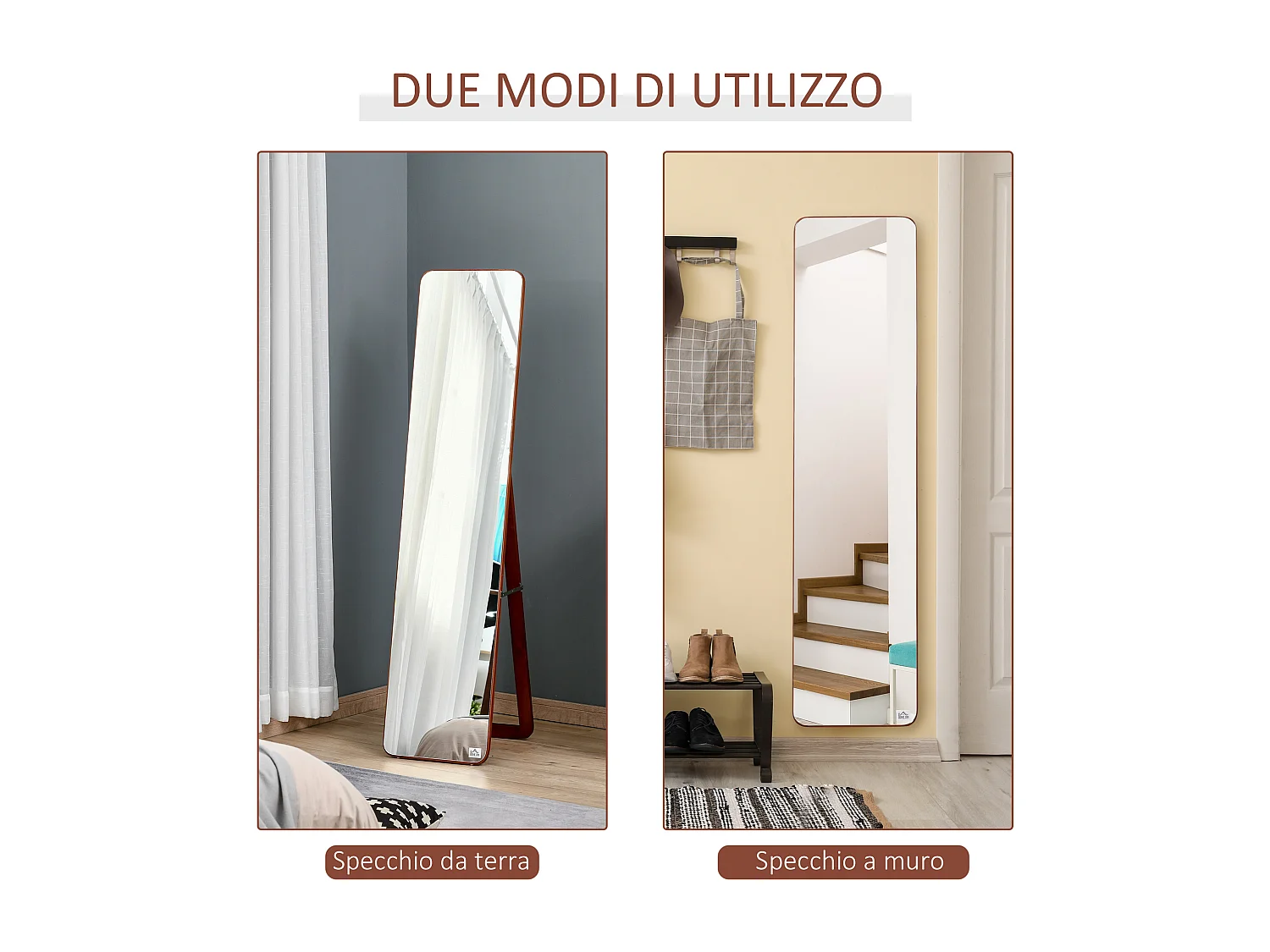 Specchio da Terra e Parete in Legno con Supporto Pieghevole