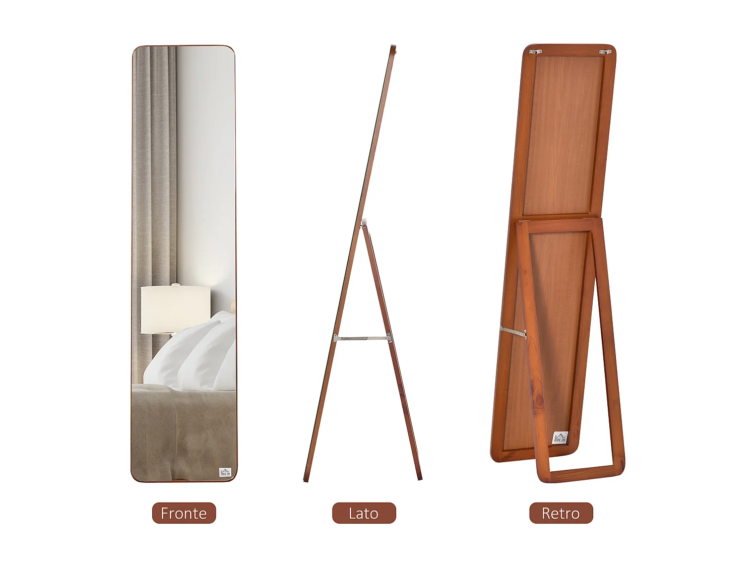 Specchio da Terra e Parete in Legno con Supporto Pieghevole