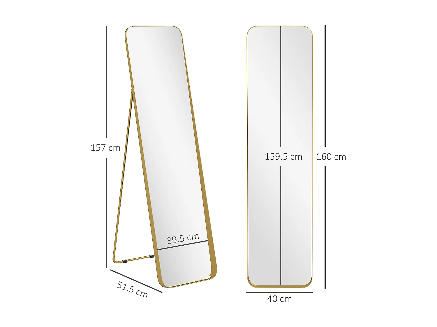 Specchio da terra figura intera con cavalletto 40x160 cm Oro