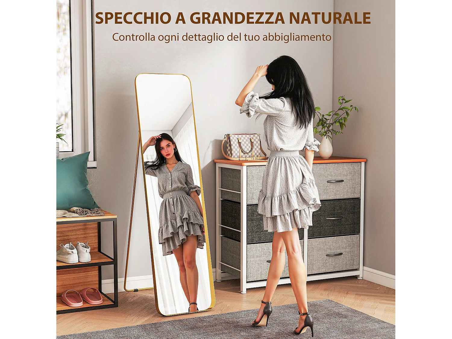 Specchio da terra figura intera con cavalletto 40x160 cm Oro