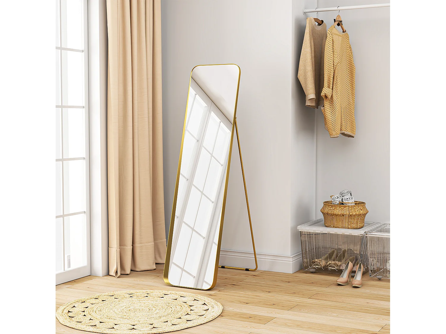 Specchio da terra figura intera con cavalletto 40x160 cm Oro