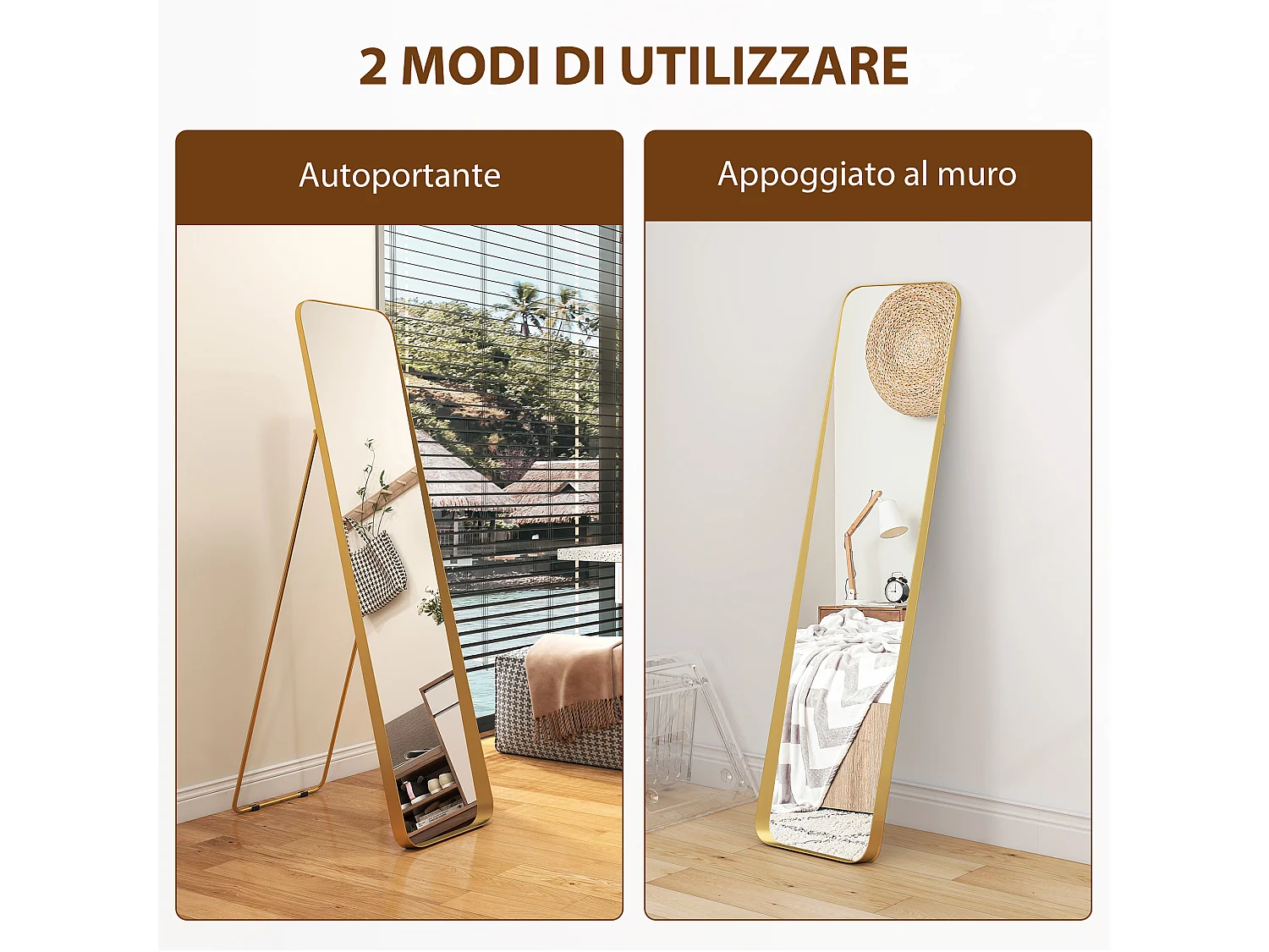 Specchio da terra figura intera con cavalletto 40x160 cm Oro