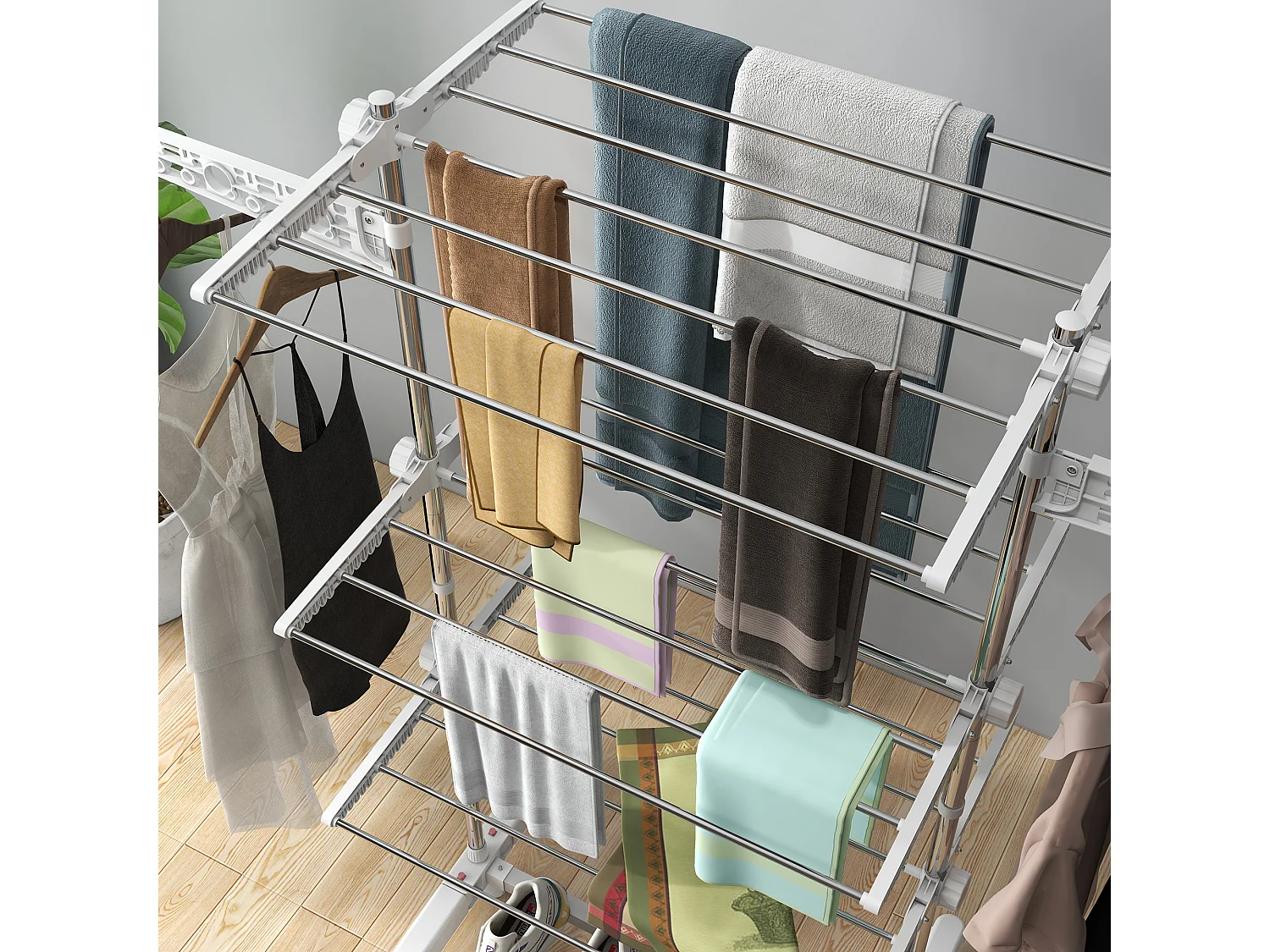 Stendibiancheria verticale 3 ripiani con ruote in acciaio inox