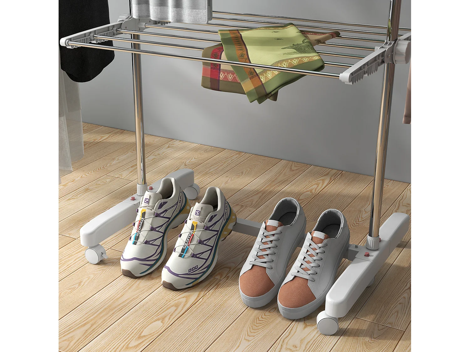 Stendibiancheria verticale 3 ripiani con ruote in acciaio inox