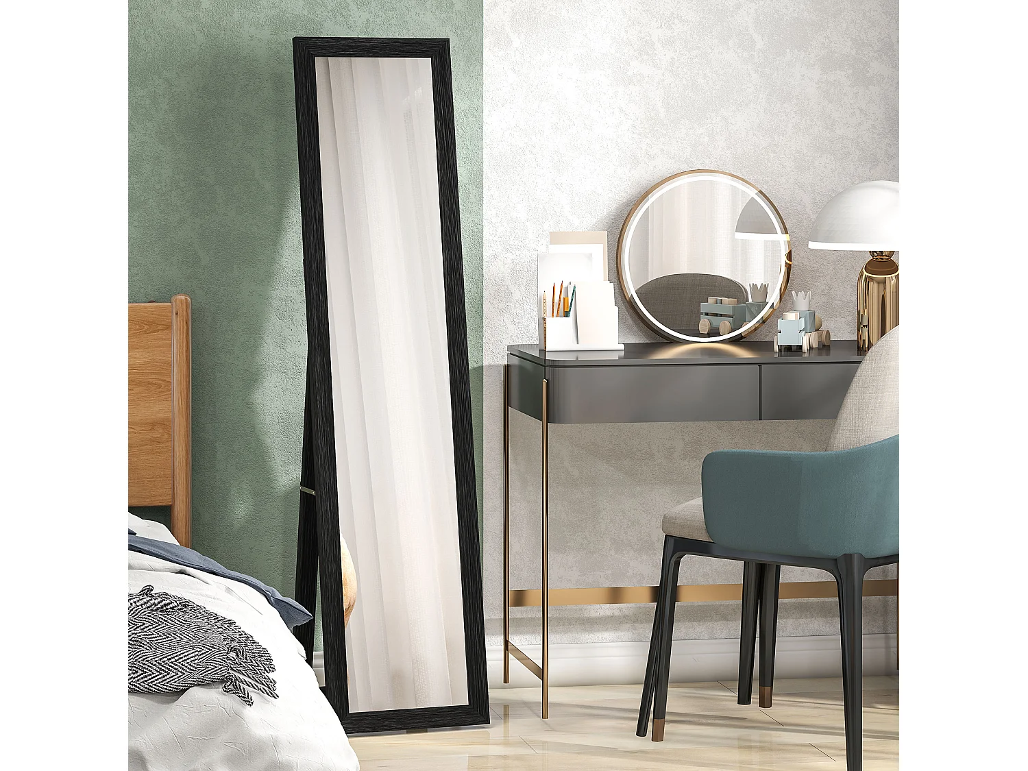 Specchio da parete e da terra alto con cornice in legno nero