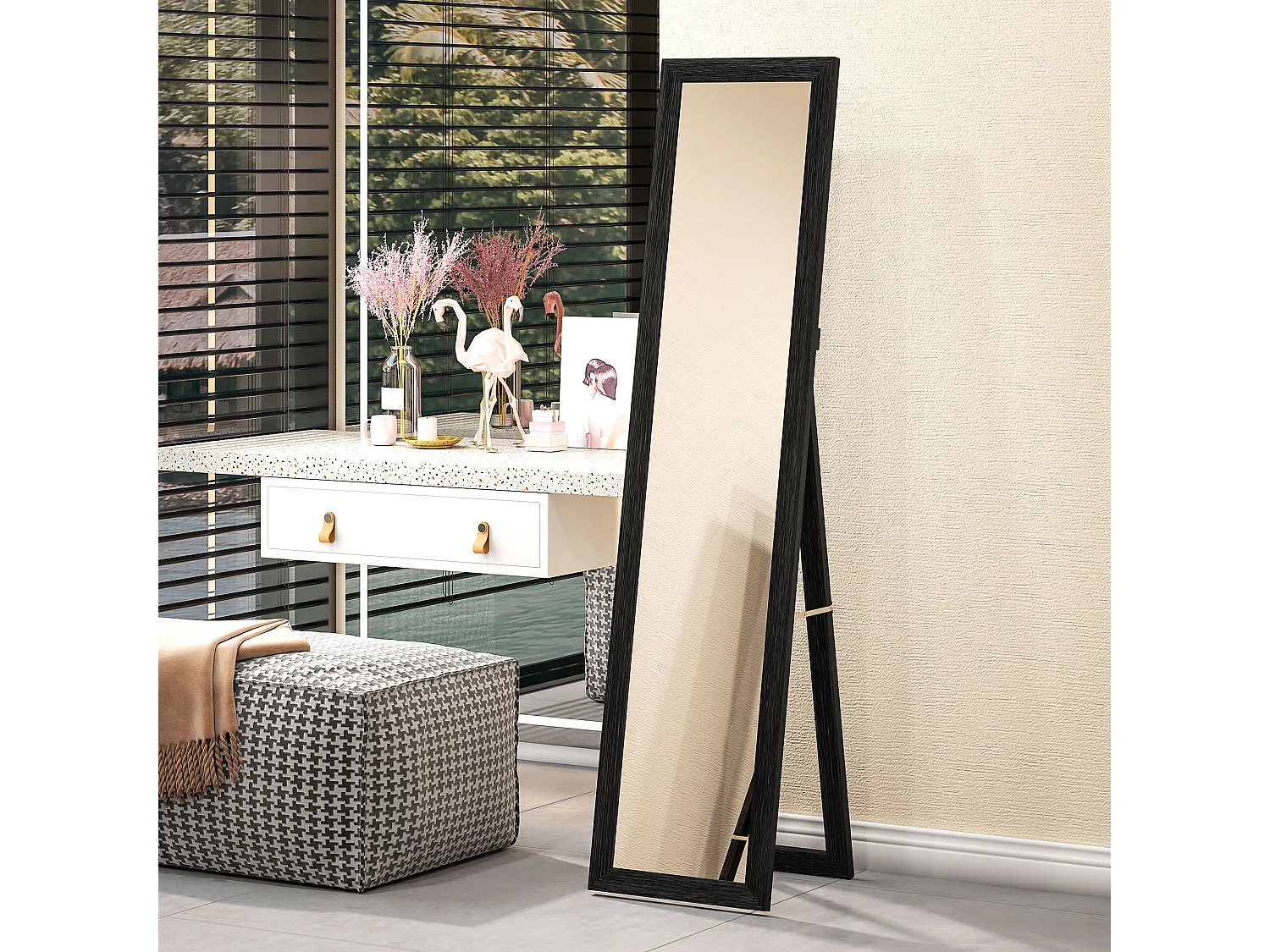 Specchio da parete e da terra alto con cornice in legno nero