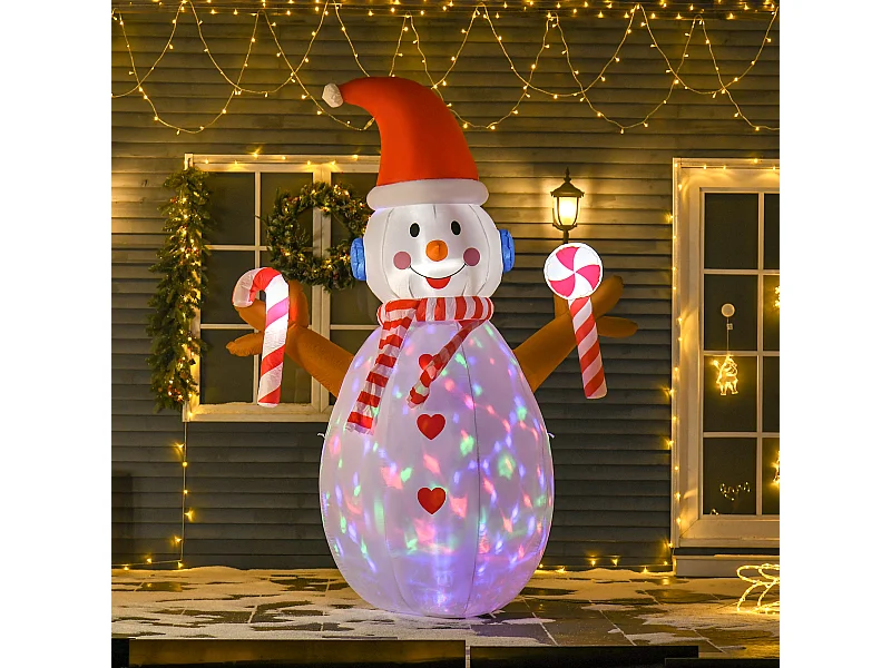 Pupazzo di neve gonfiabile con cappello 240cm luci led bianco