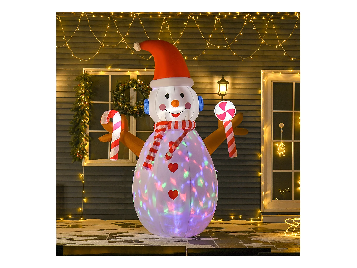 Pupazzo di neve gonfiabile con cappello 240cm luci led bianco