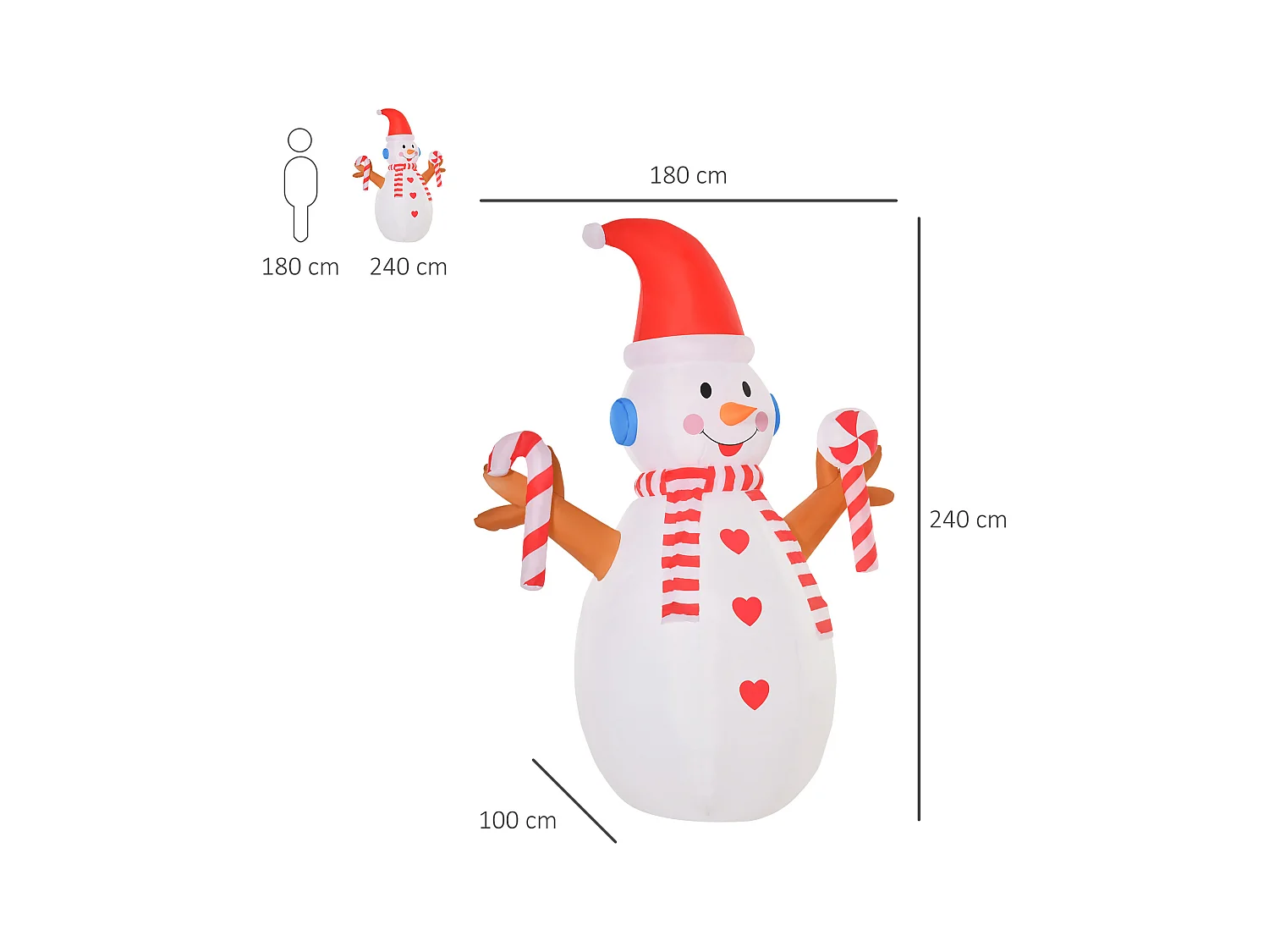 Pupazzo di neve gonfiabile con cappello 240cm luci led bianco