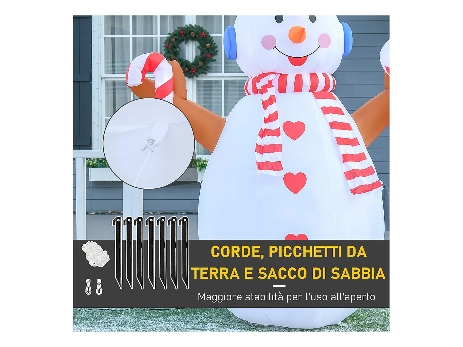 Pupazzo di neve gonfiabile con cappello 240cm luci led bianco