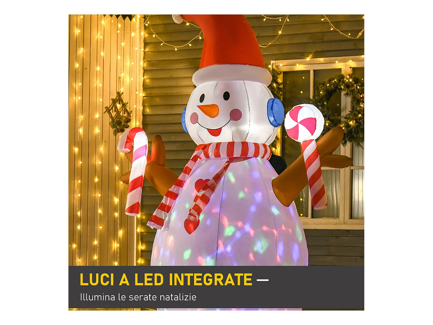 Pupazzo di neve gonfiabile con cappello 240cm luci led bianco