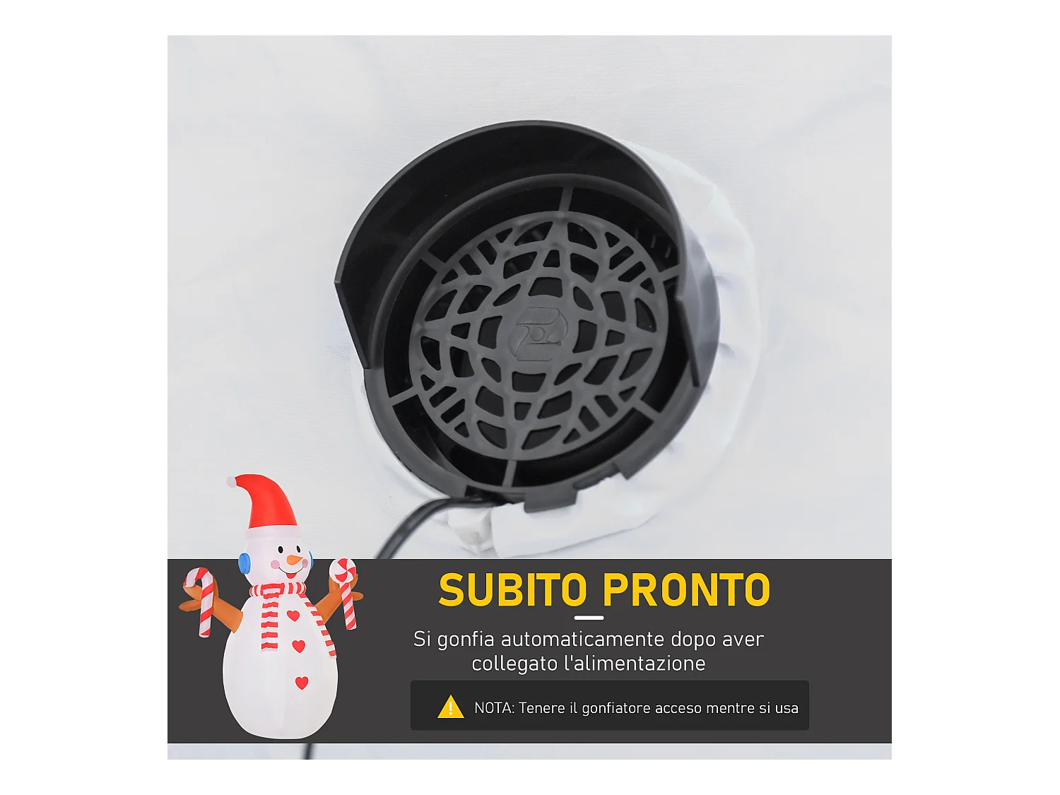 Pupazzo di neve gonfiabile con cappello 240cm luci led bianco