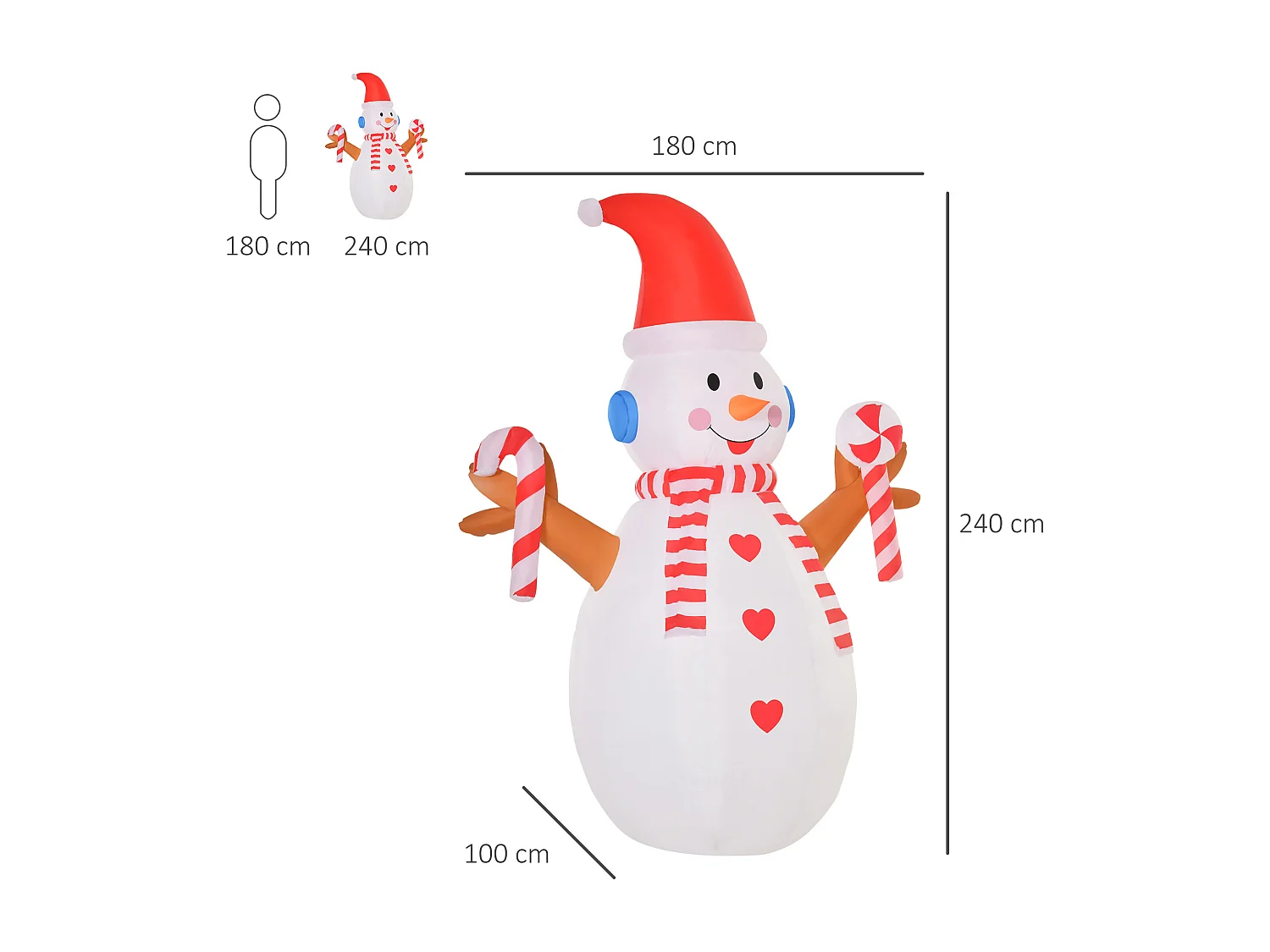 Pupazzo di neve gonfiabile con cappello 240cm luci led bianco