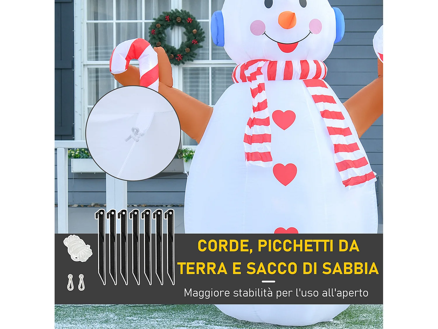Pupazzo di neve gonfiabile con cappello 240cm luci led bianco