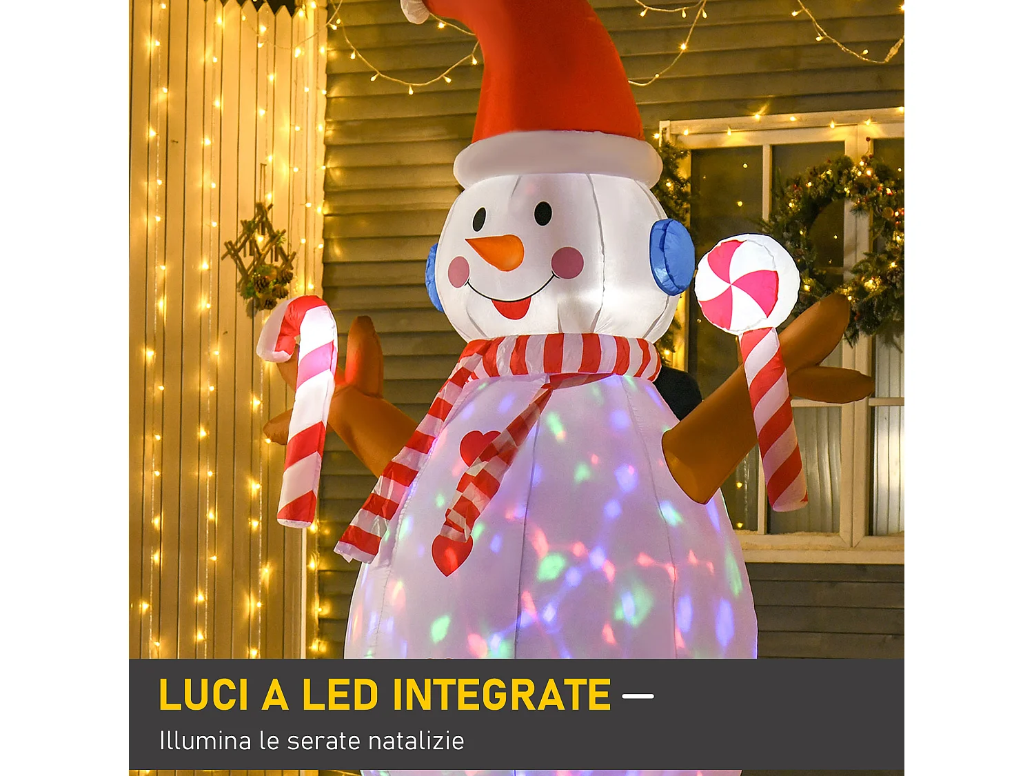 Pupazzo di neve gonfiabile con cappello 240cm luci led bianco