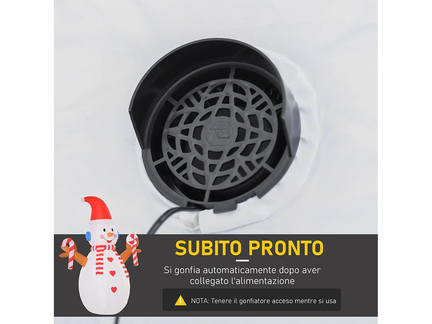 Pupazzo di neve gonfiabile con cappello 240cm luci led bianco