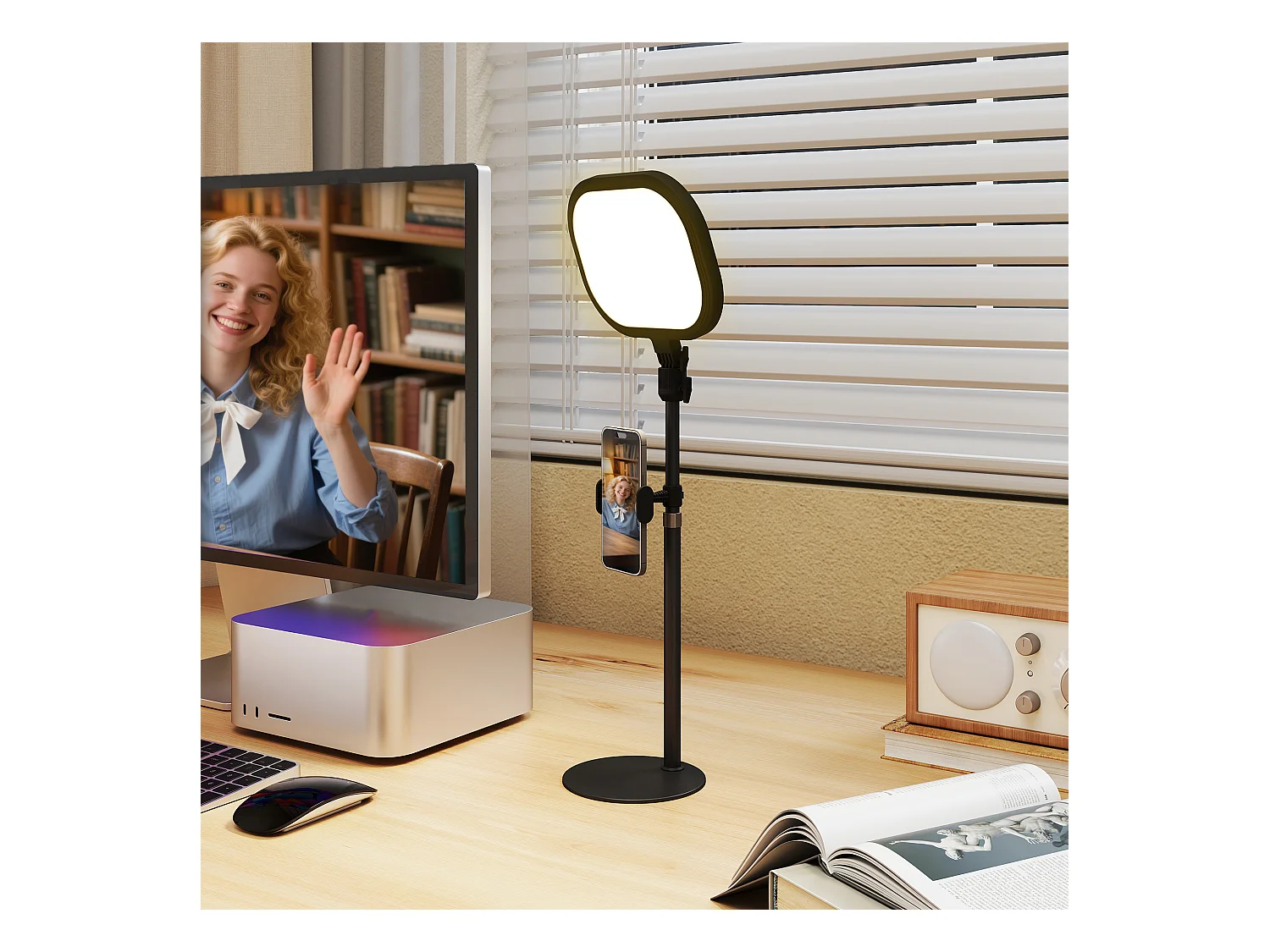 Lampada da scrivania led con porta cellulare e luce regolabile nero