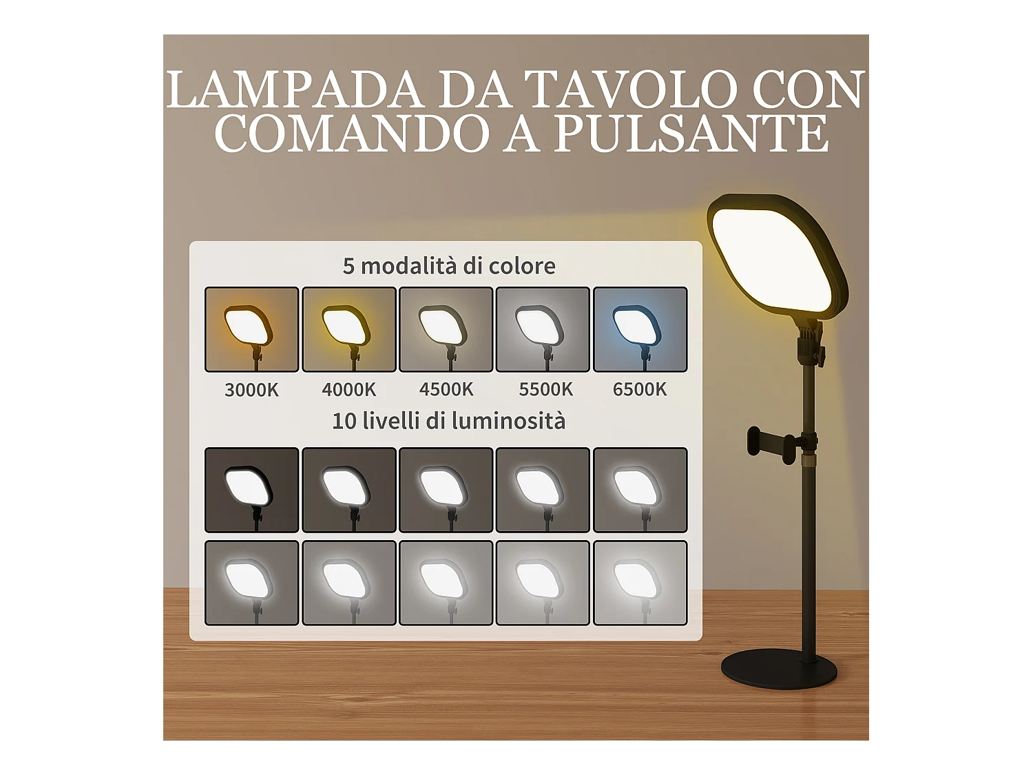 Lampada da scrivania led con porta cellulare e luce regolabile nero