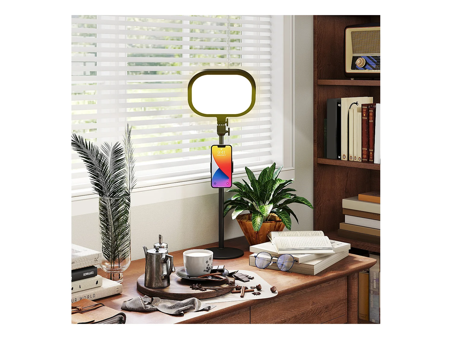 Lampada da scrivania led con porta cellulare e luce regolabile nero