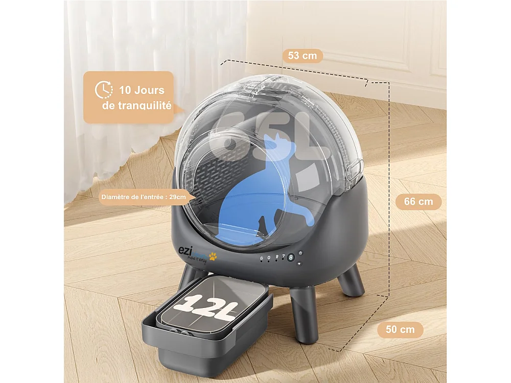 Litière autonettoyante connectée - maison de toilette pour chat eziclean® CATBOT K6i