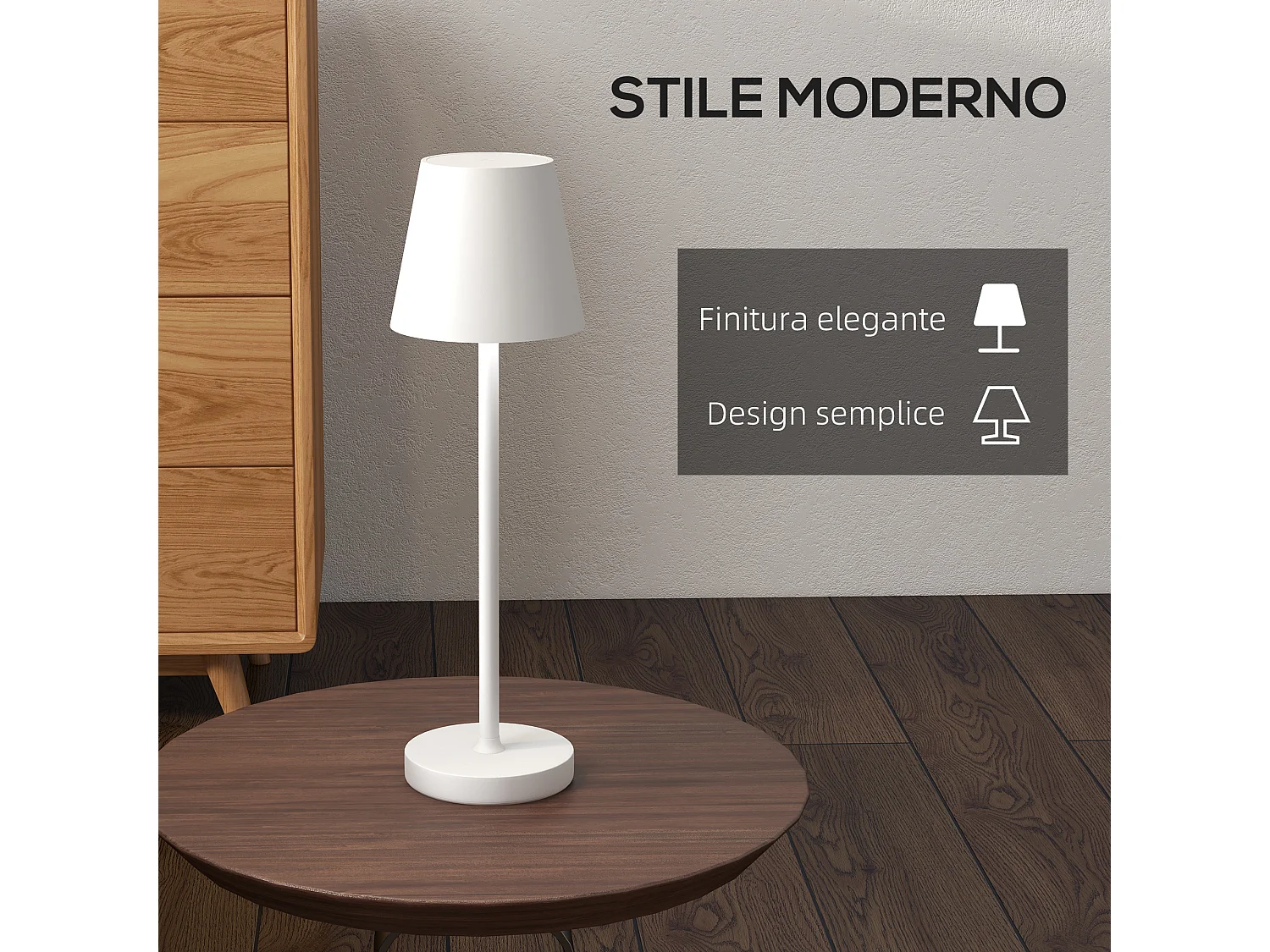 Lampada da tavolo da 3600mah in acrilico e metallo bianco