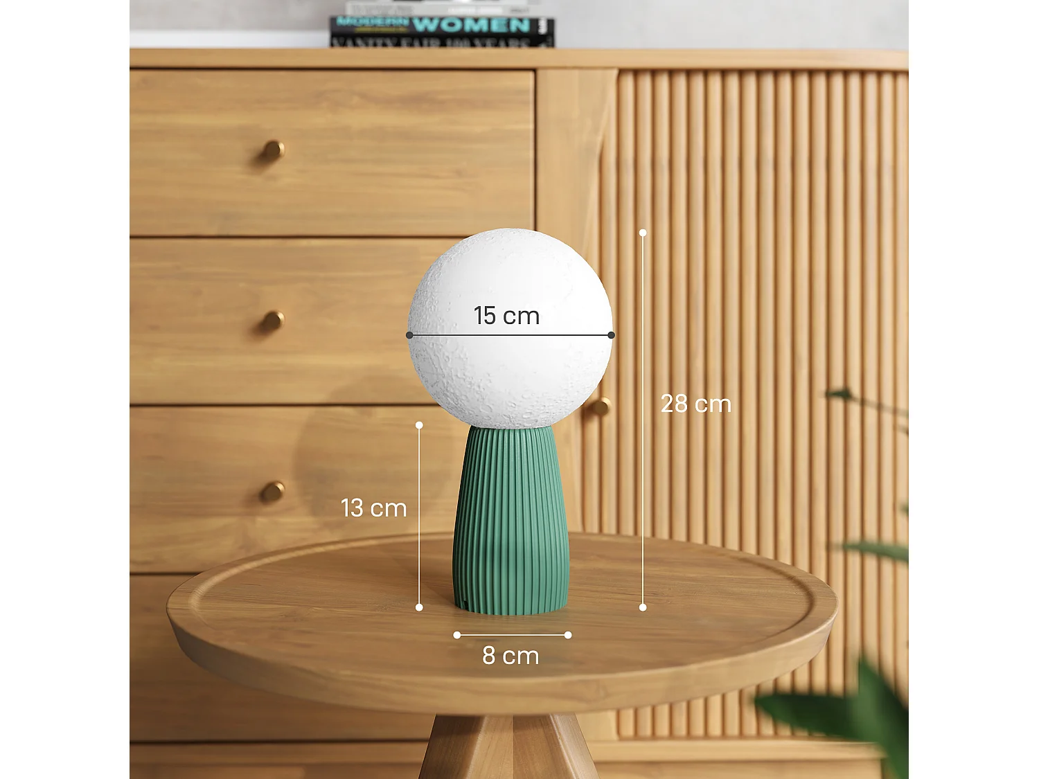 Lampada da tavolo a 3 colori a forma di luna in abs bianco verde scuro